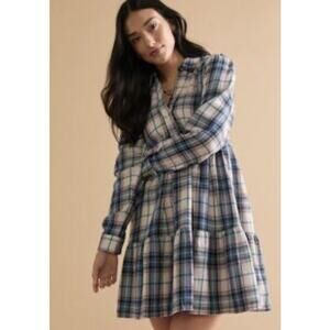 Francesca's Miami Plaid Tiered babydoll Shirt Mini Dress S